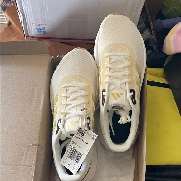 Adidas Women's RUNFALCON 3.0 WHITE GOLD LEOPARD Athletic Shoes - Picture 4 of 6